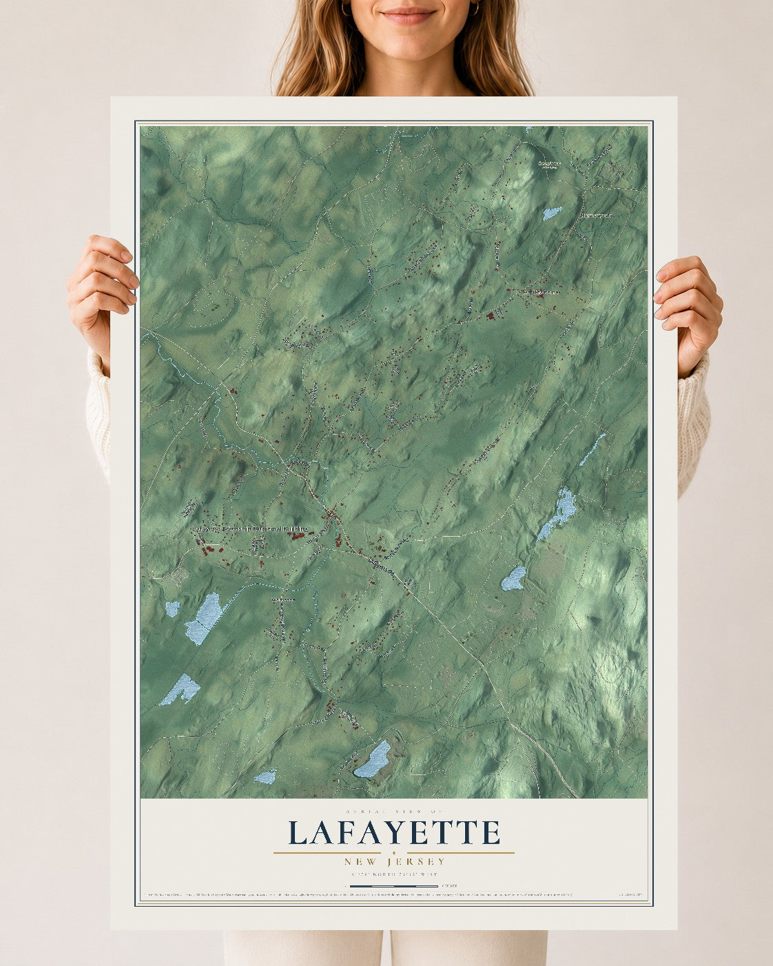 Lafayette, New Jersey map print, 24" x 36" Archival Matte Print mockup
