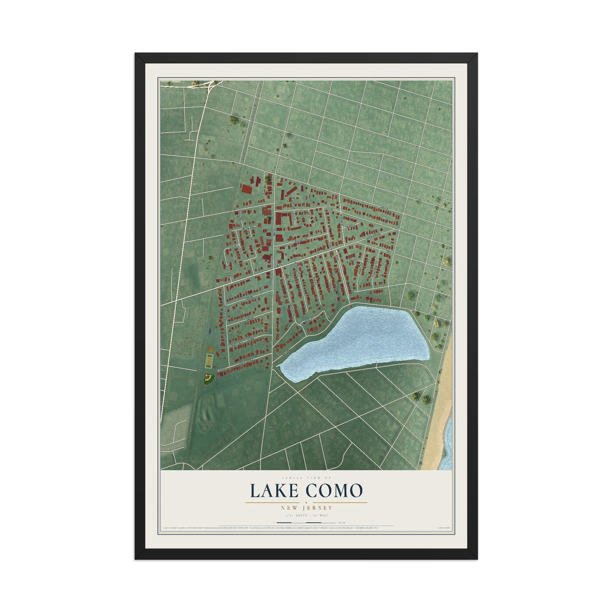 Lake Como, New Jersey map print, 12" x 18" W/ Black Ayous Wood Frame mockup