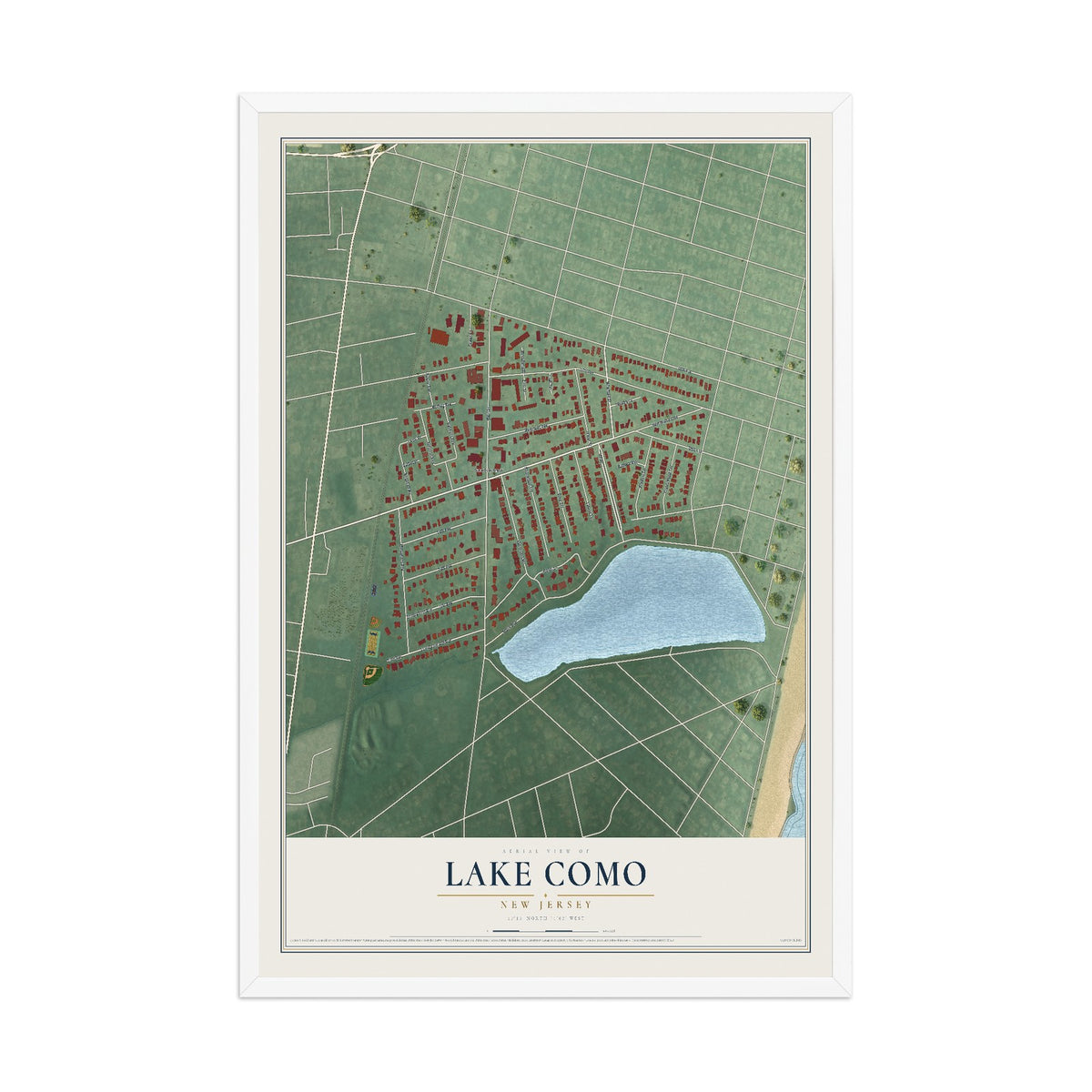 Lake Como, New Jersey map print, 12" x 18" W/ White Ayous Wood Frame mockup