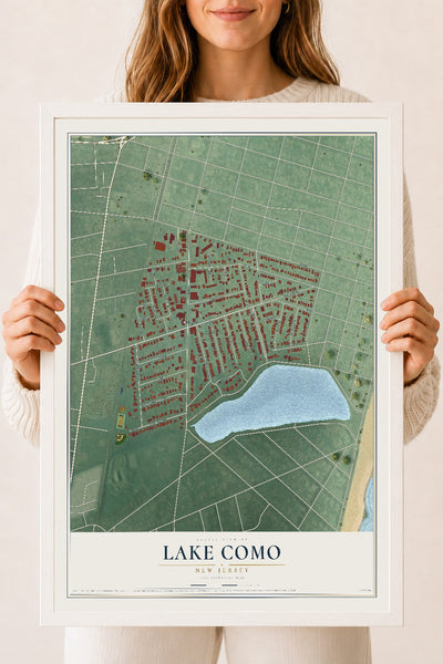 Lake Como, New Jersey map print, 18" x 24" W/ White Ayous Wood Frame mockup