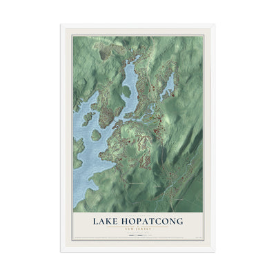 Lake Hopatcong, New Jersey map print, 12" x 18" W/ White Ayous Wood Frame mockup