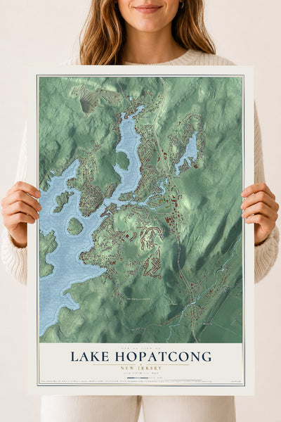 Lake Hopatcong, New Jersey map print, 18" x 24" Archival Matte Print mockup