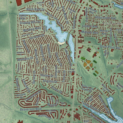 Close-up of the map of Lake Riviera, New Jersey print showing street and building detail