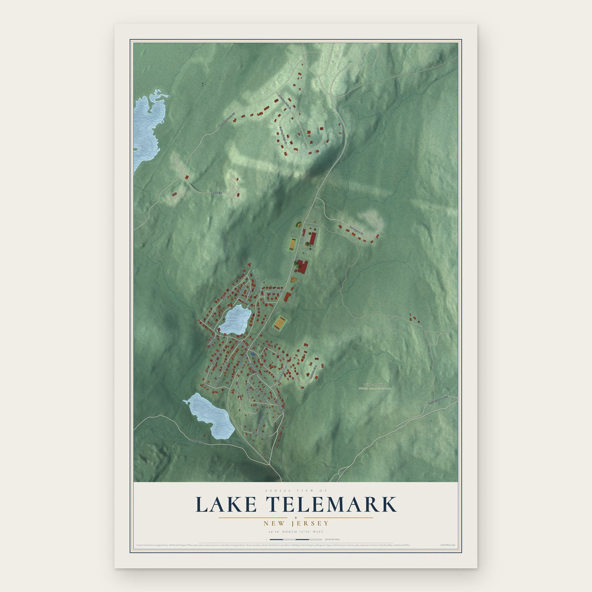 Lake Telemark, New Jersey map print, the full design