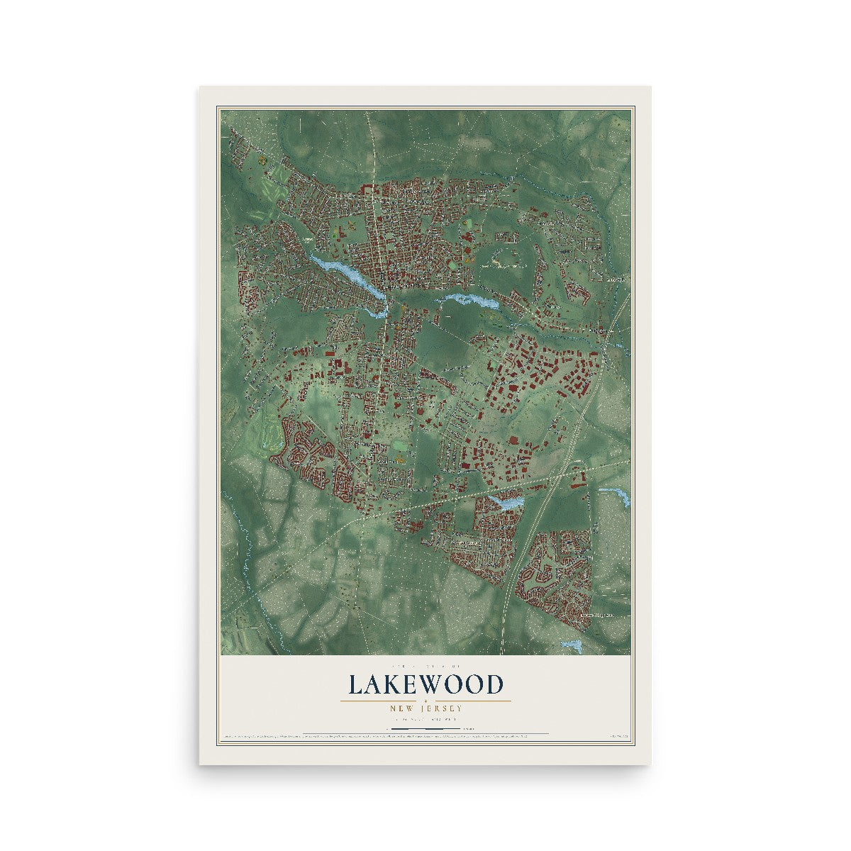 Lakewood, New Jersey map print, 12" x 18" Archival Matte Print mockup
