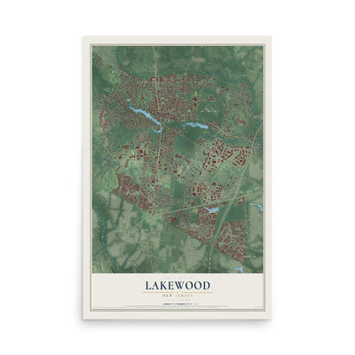 Lakewood, New Jersey map print, 12" x 18" Archival Matte Print mockup