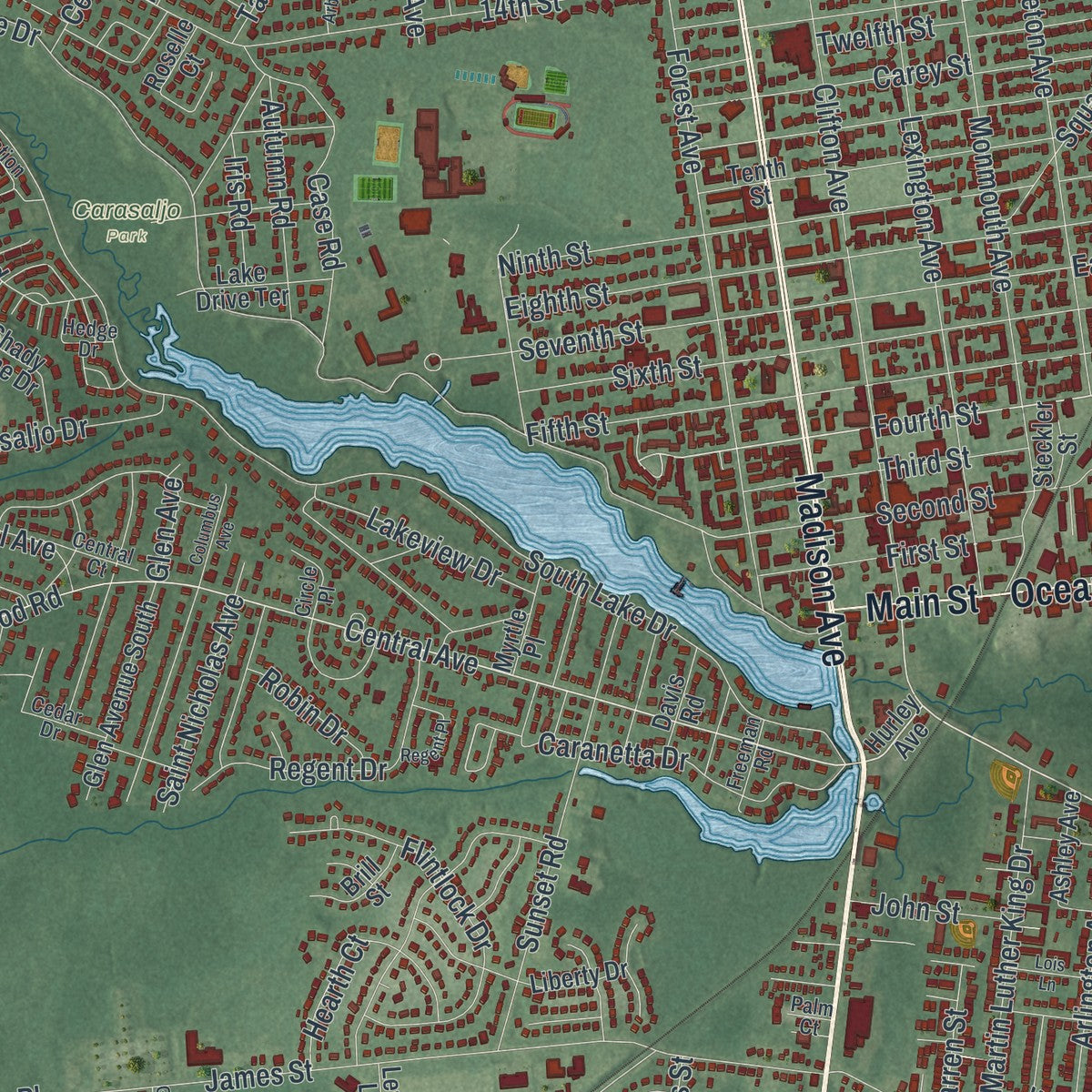 Close-up 1 of the Lakewood, New Jersey map artwork