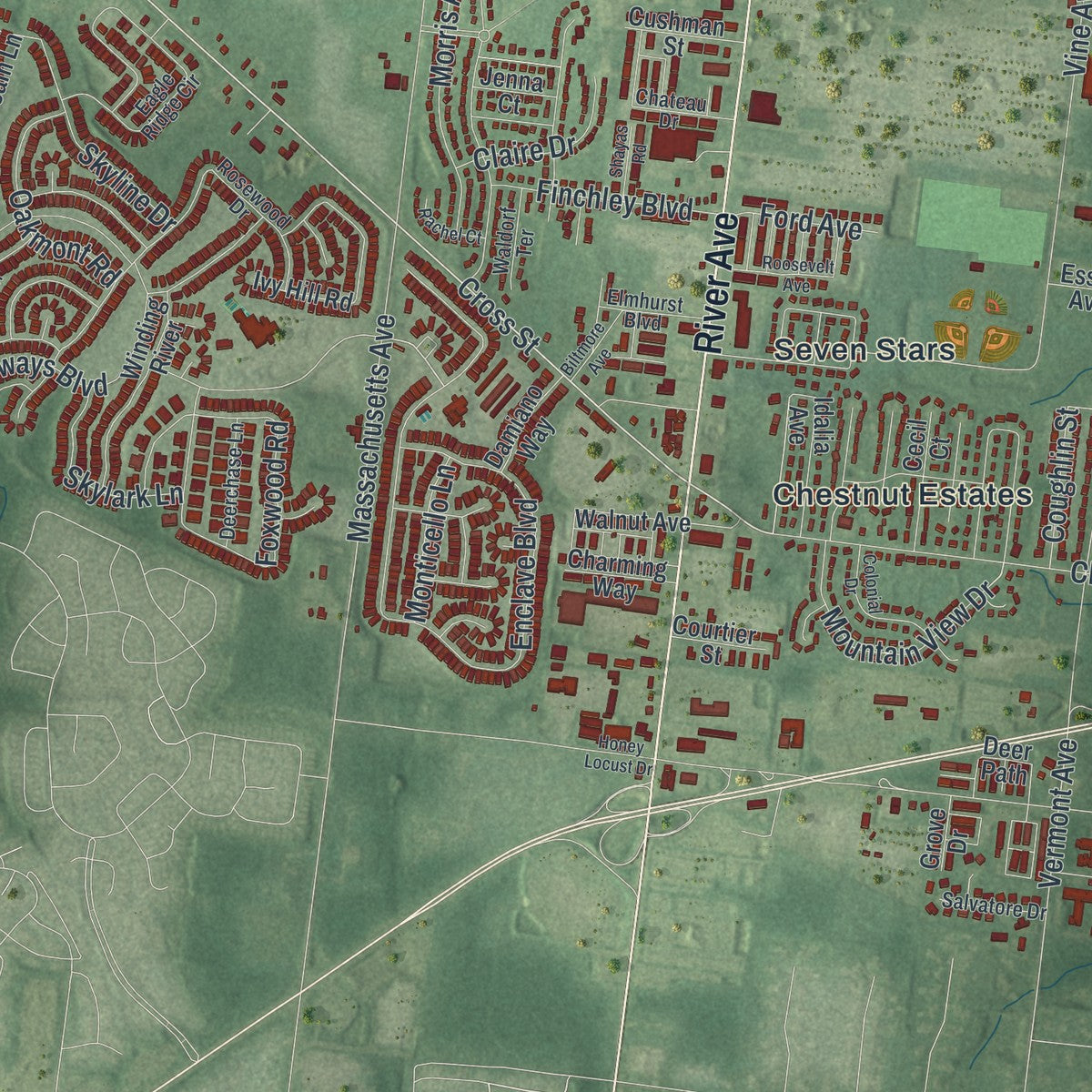 Close-up 2 of the Lakewood, New Jersey map artwork