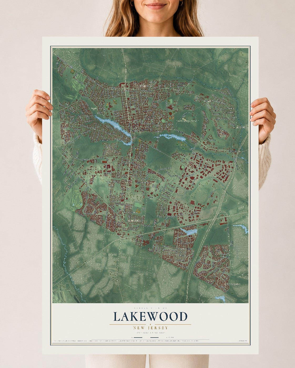 Lakewood, New Jersey map print, 24" x 36" Archival Matte Print mockup