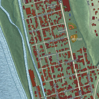 Close-up 1 of the Lambertville, New Jersey map artwork
