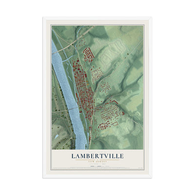 Lambertville, New Jersey map print, 12" x 18" W/ White Ayous Wood Frame mockup