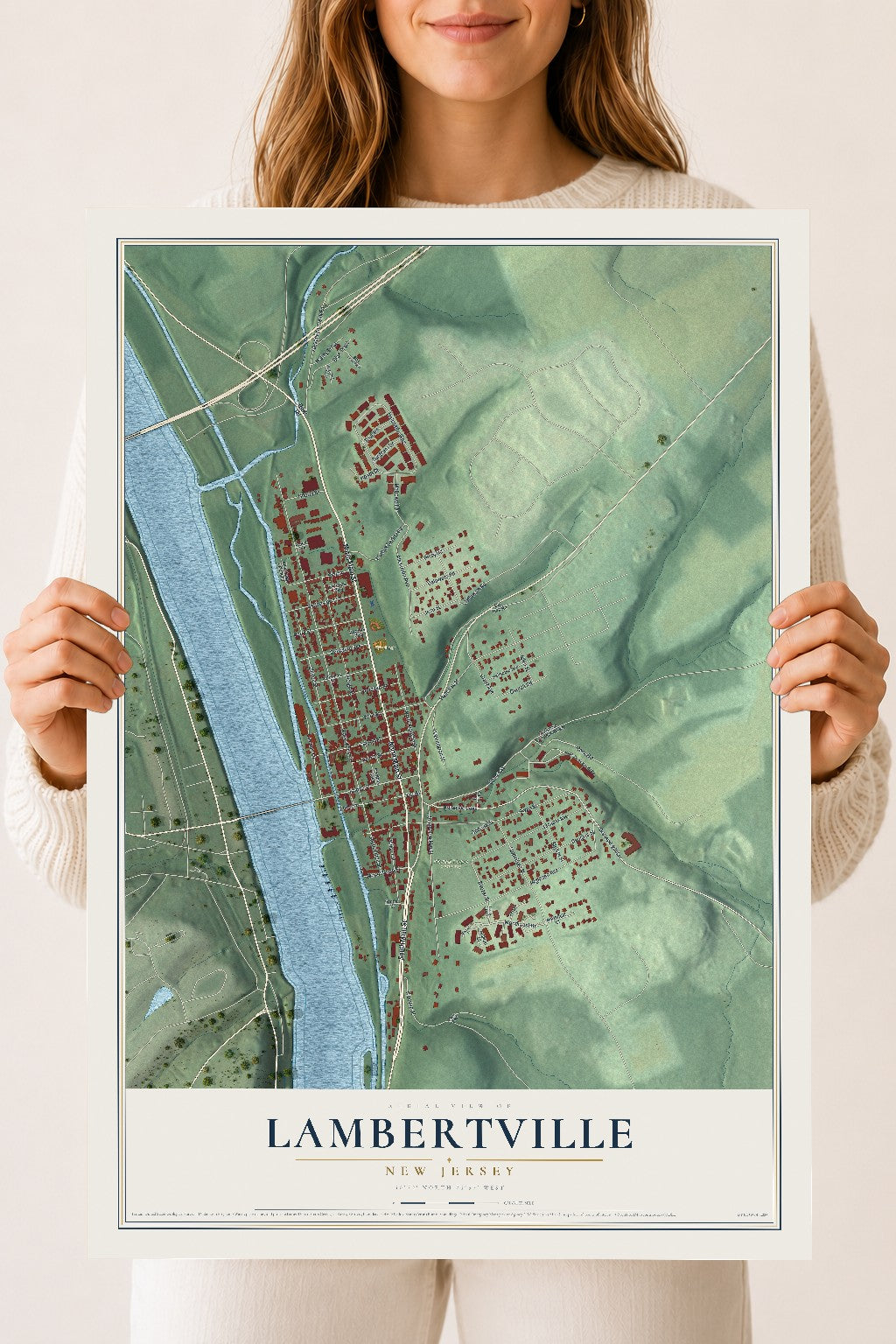 Lambertville, New Jersey map print, 18" x 24" Archival Matte Print mockup