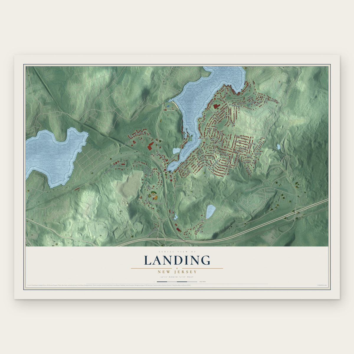 Landing, New Jersey map print, the full design