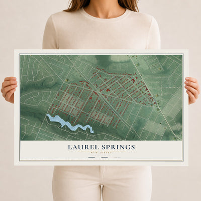 Laurel Springs, New Jersey map print, 12" x 18" Archival Matte Print mockup