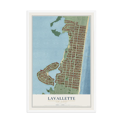 Lavallette, New Jersey map print, 12" x 18" W/ White Ayous Wood Frame mockup