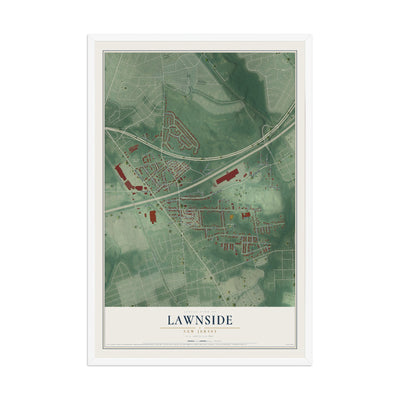Lawnside, New Jersey map print, 12" x 18" W/ White Ayous Wood Frame mockup