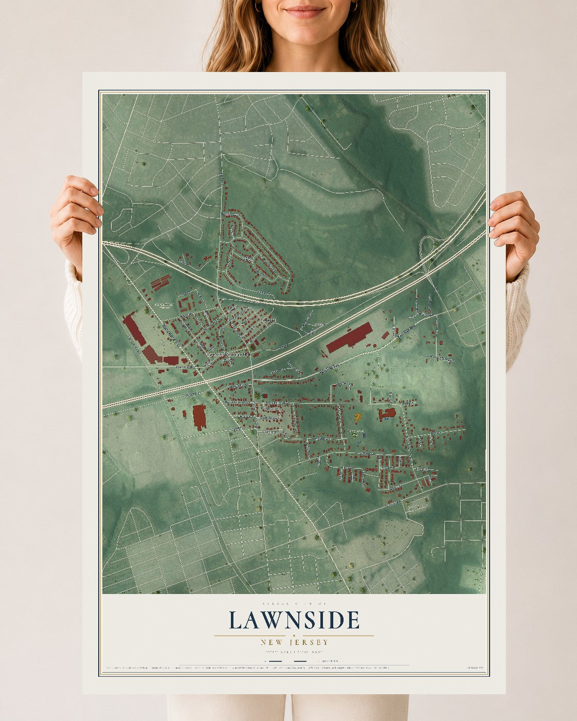 Lawnside, New Jersey map print, 24" x 36" Archival Matte Print mockup