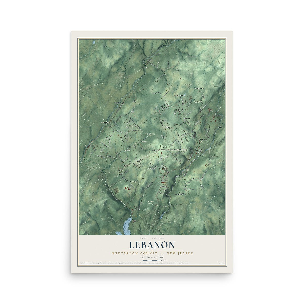 Map of Lebanon, Hunterdon County, New Jersey, 12 x 18 inch unframed archival matte print