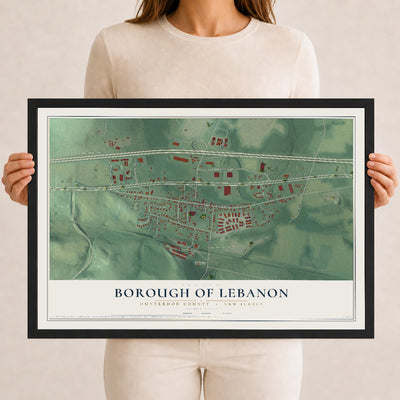 Borough of Lebanon, New Jersey map print, 12" x 18" W/ Black Ayous Wood Frame mockup