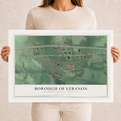 Borough of Lebanon, New Jersey map print, 12" x 18" W/ White Ayous Wood Frame mockup