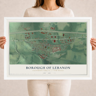 Borough of Lebanon, New Jersey map print, 18" x 24" W/ White Ayous Wood Frame mockup