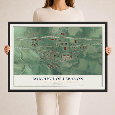 Borough of Lebanon, New Jersey map print, 24" x 36" W/ Black Ayous Wood Frame mockup