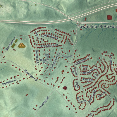 Close-up of the map of Ledgewood, New Jersey print showing street and building detail