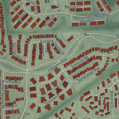 Close-up of the map of Leisure Village East, New Jersey print showing street and building detail