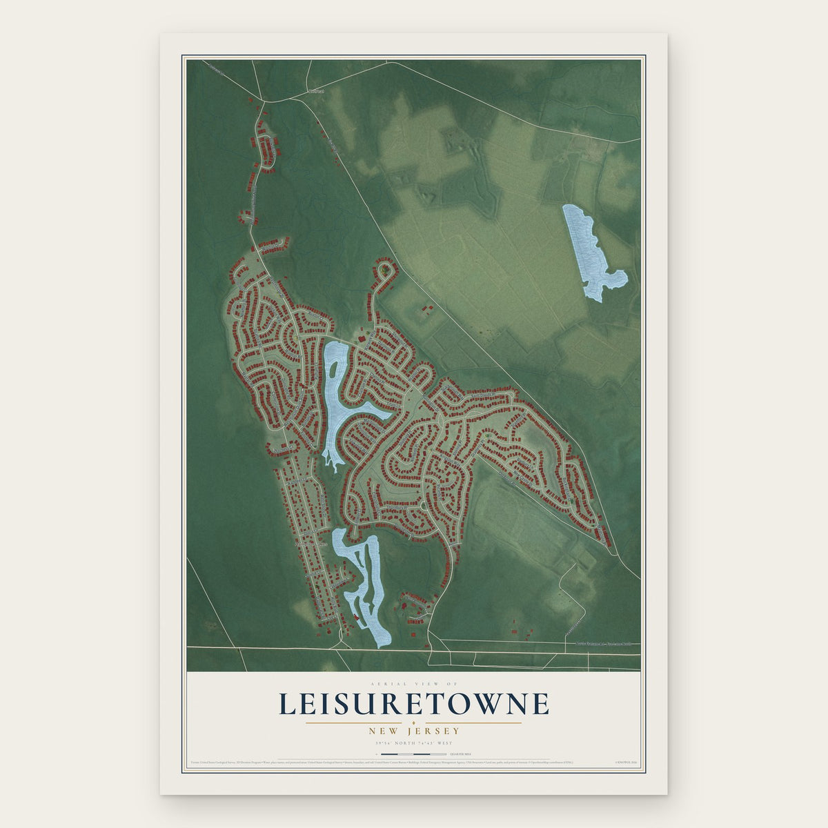 Leisuretowne, New Jersey map print, the full design