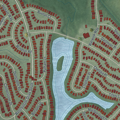 Close-up of the map of Leisuretowne, New Jersey print showing street and building detail