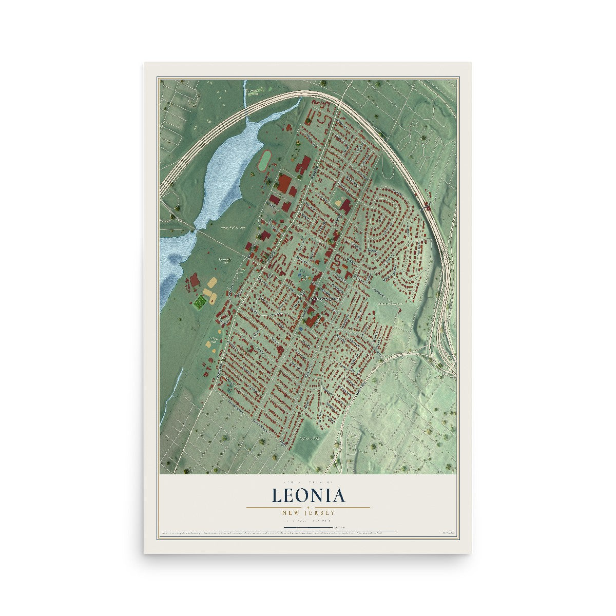 Leonia, New Jersey map print, 12" x 18" Archival Matte Print mockup