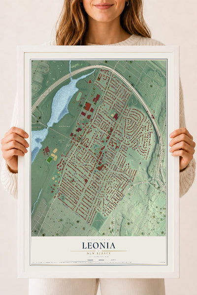 Leonia, New Jersey map print, 18" x 24" W/ White Ayous Wood Frame mockup