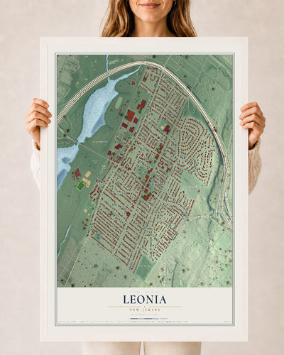Leonia, New Jersey map print, 24" x 36" W/ White Ayous Wood Frame mockup