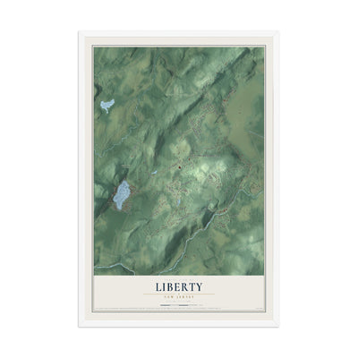 Liberty, New Jersey map print, 12" x 18" W/ White Ayous Wood Frame mockup