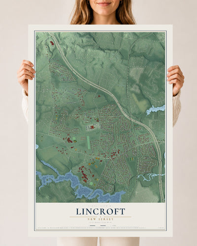 Lincroft, New Jersey map print, 24" x 36" Archival Matte Print mockup