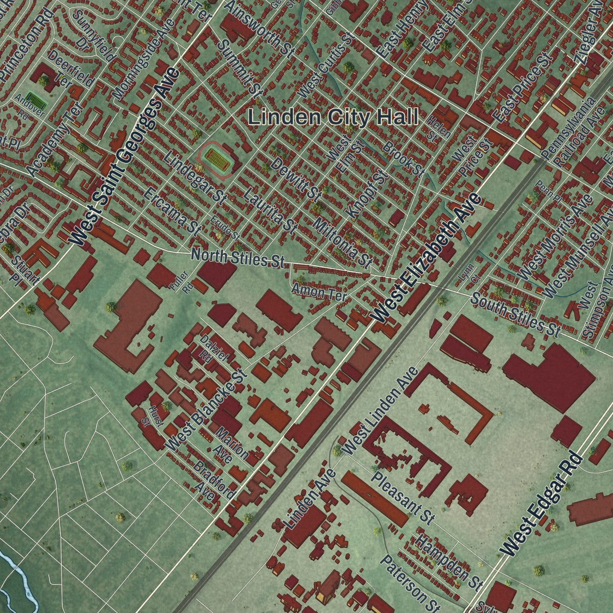 Close-up 1 of the Linden, New Jersey map artwork
