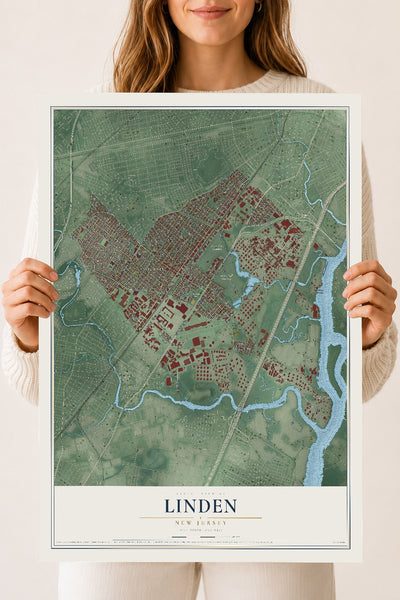 Linden, New Jersey map print, 18" x 24" Archival Matte Print mockup