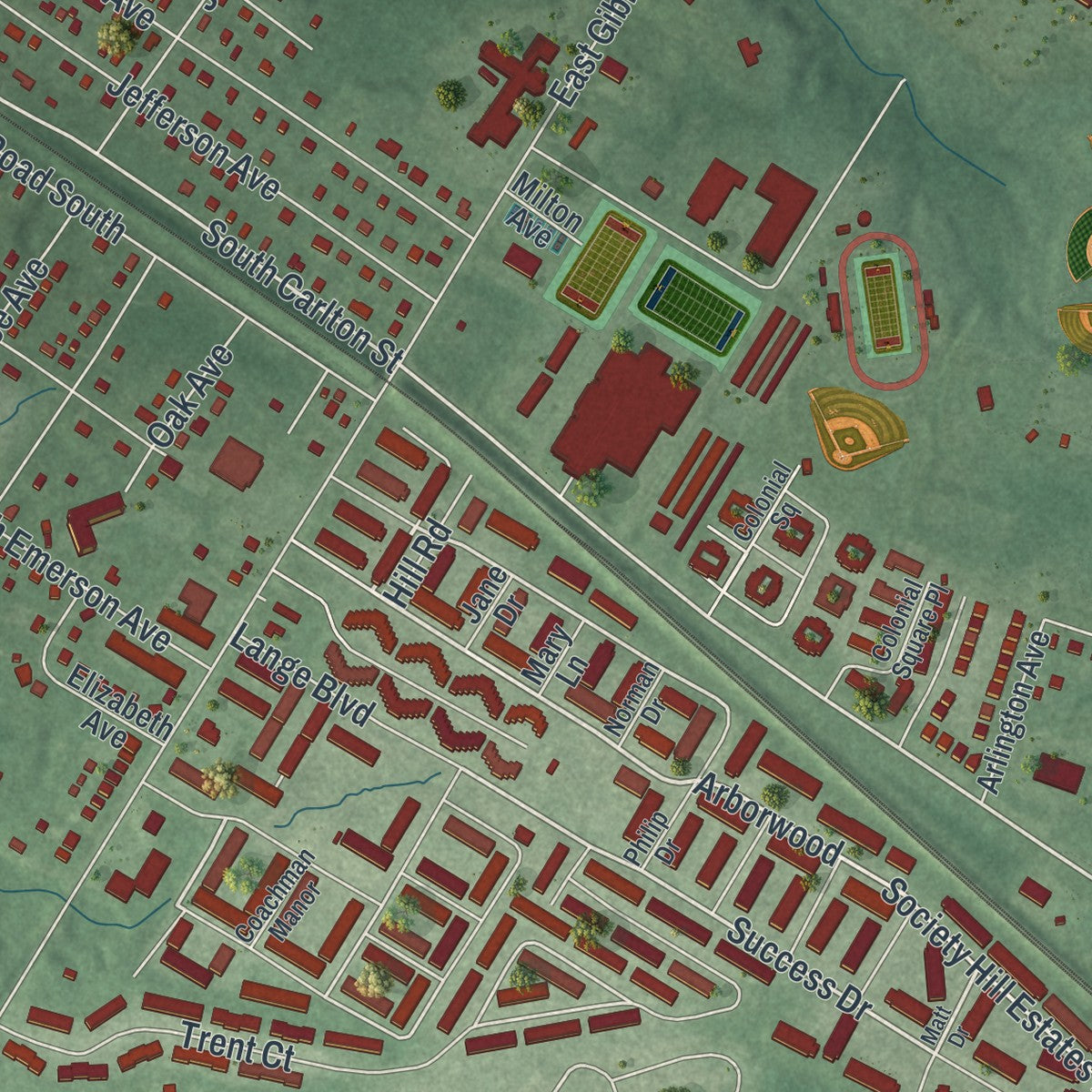 Close-up 2 of the Lindenwold, New Jersey map artwork