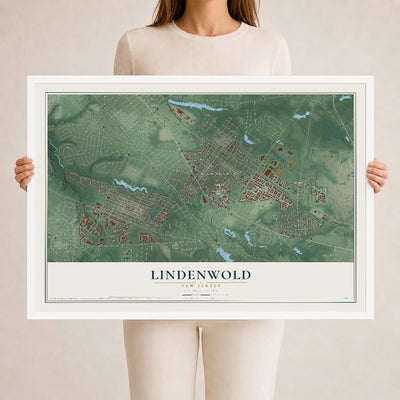 Lindenwold, New Jersey map print, 24" x 36" W/ White Ayous Wood Frame mockup