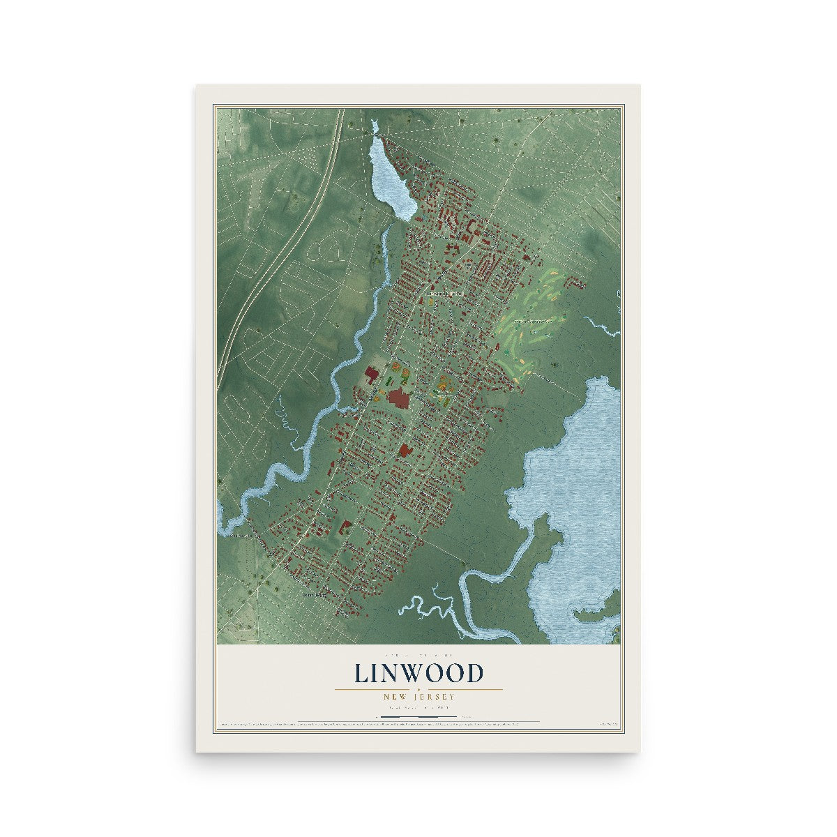 Linwood, New Jersey map print, 12" x 18" Archival Matte Print mockup