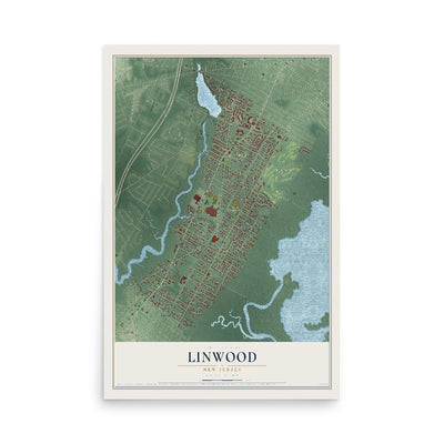 Linwood, New Jersey map print, 12" x 18" Archival Matte Print mockup