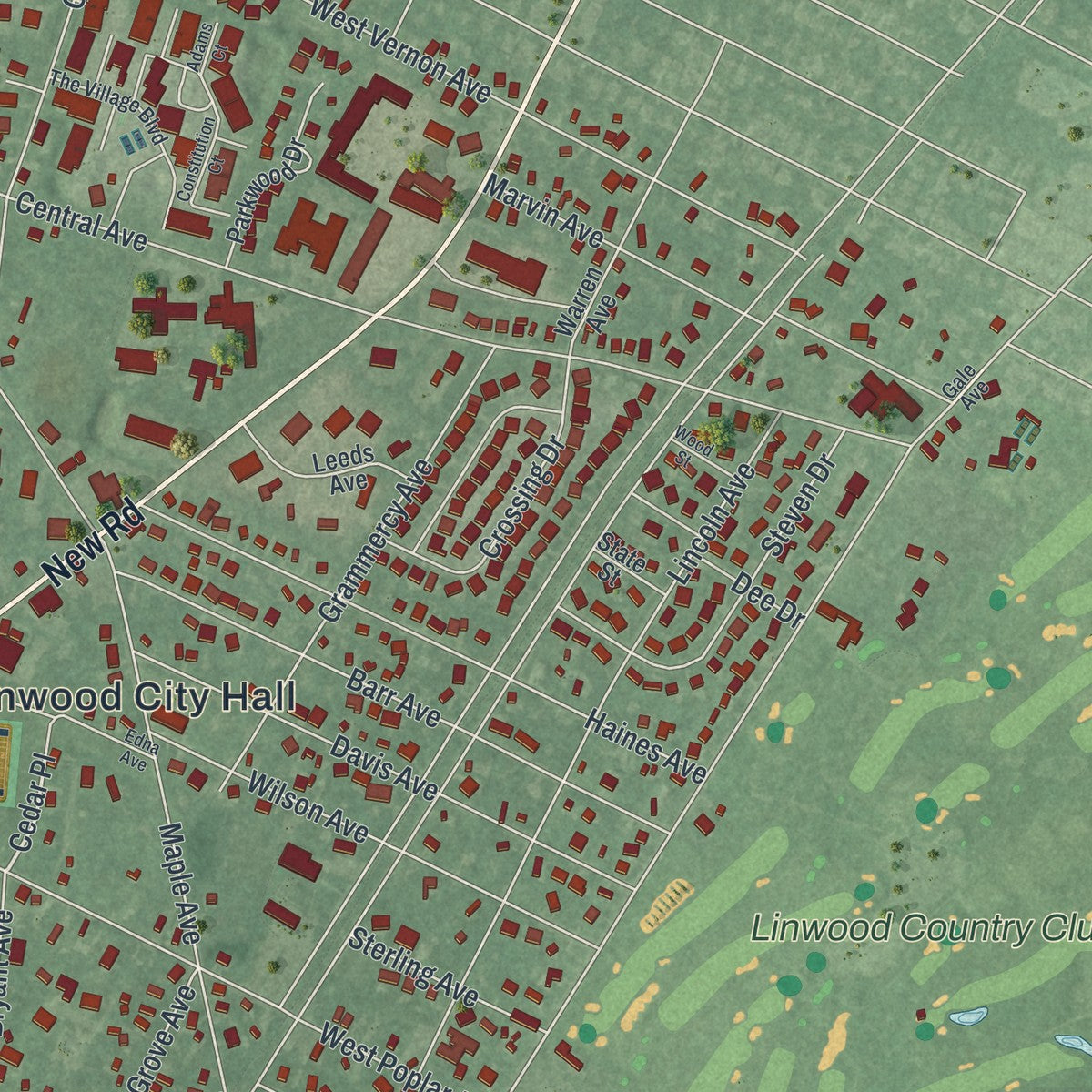 Close-up 1 of the Linwood, New Jersey map artwork