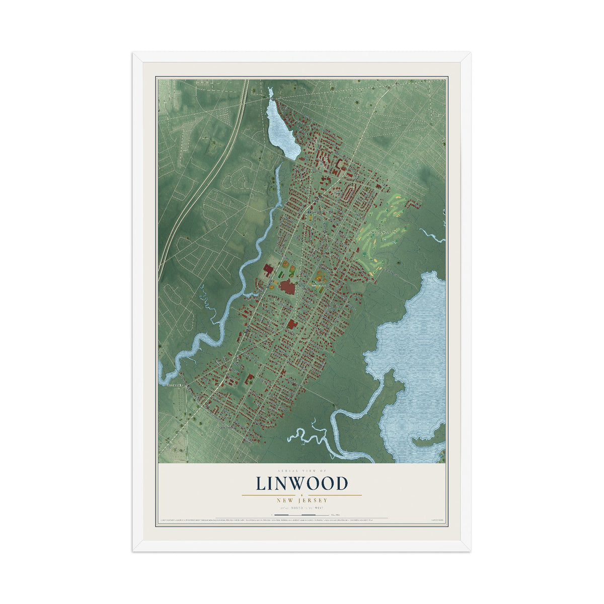Linwood, New Jersey map print, 12" x 18" W/ White Ayous Wood Frame mockup