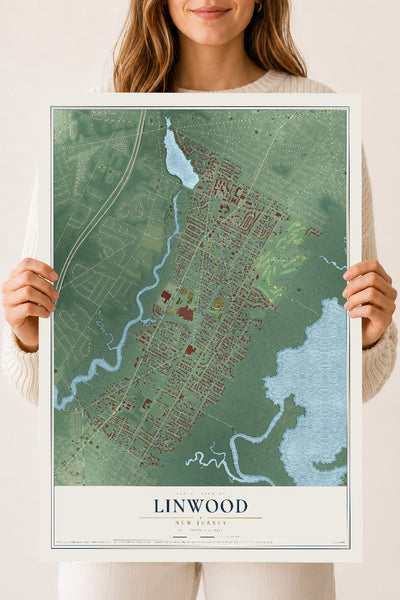 Linwood, New Jersey map print, 18" x 24" Archival Matte Print mockup