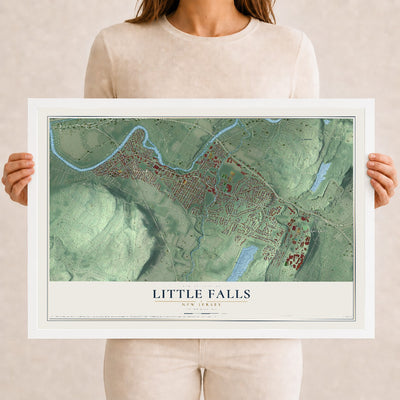 Little Falls, New Jersey map print, 12" x 18" W/ White Ayous Wood Frame mockup