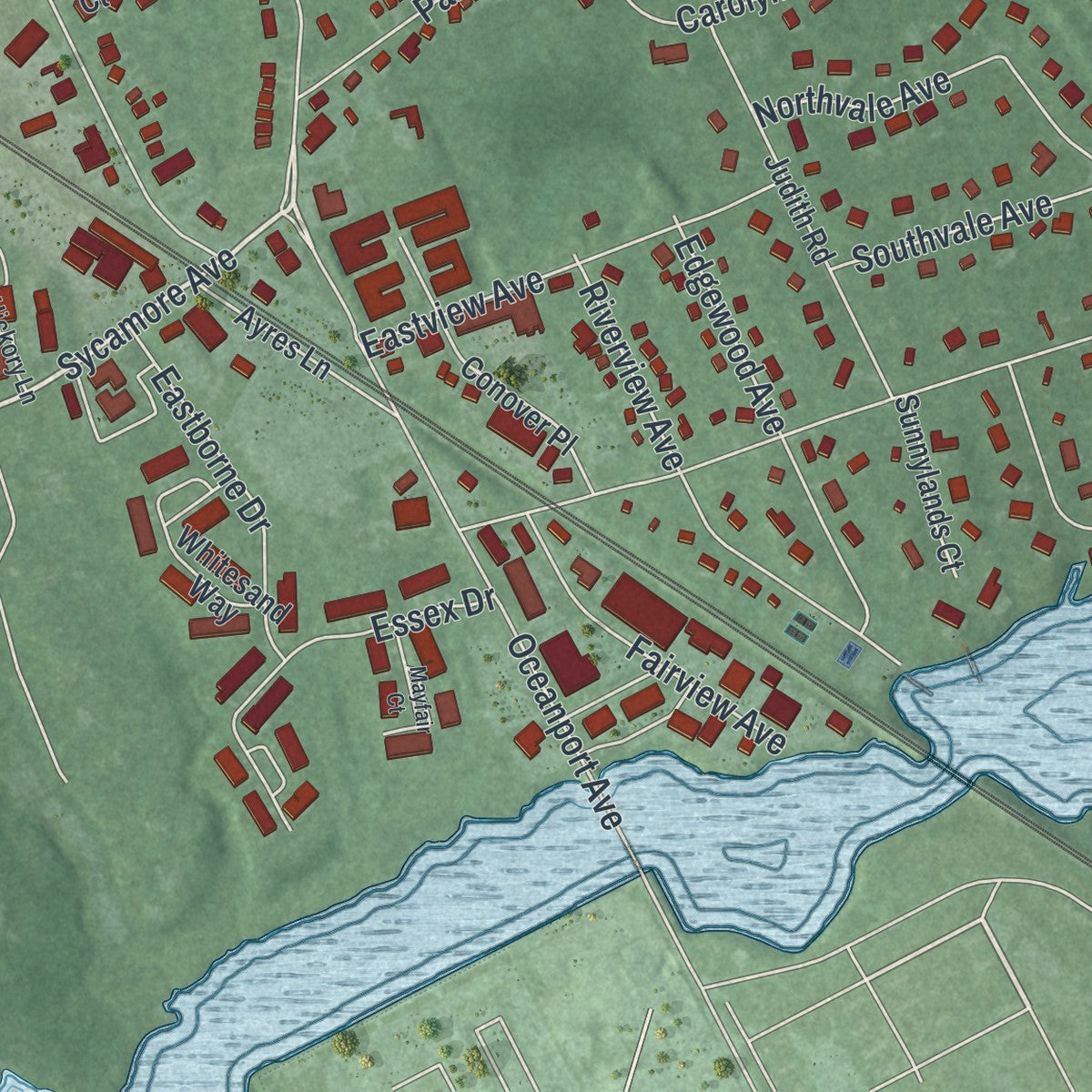 Close-up 1 of the Little Silver, New Jersey map artwork