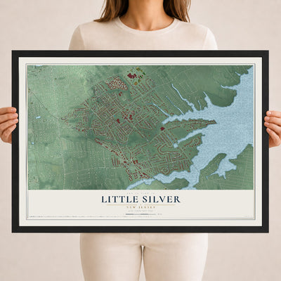 Little Silver, New Jersey map print, 18" x 24" W/ Black Ayous Wood Frame mockup