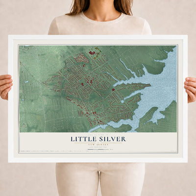 Little Silver, New Jersey map print, 18" x 24" W/ White Ayous Wood Frame mockup