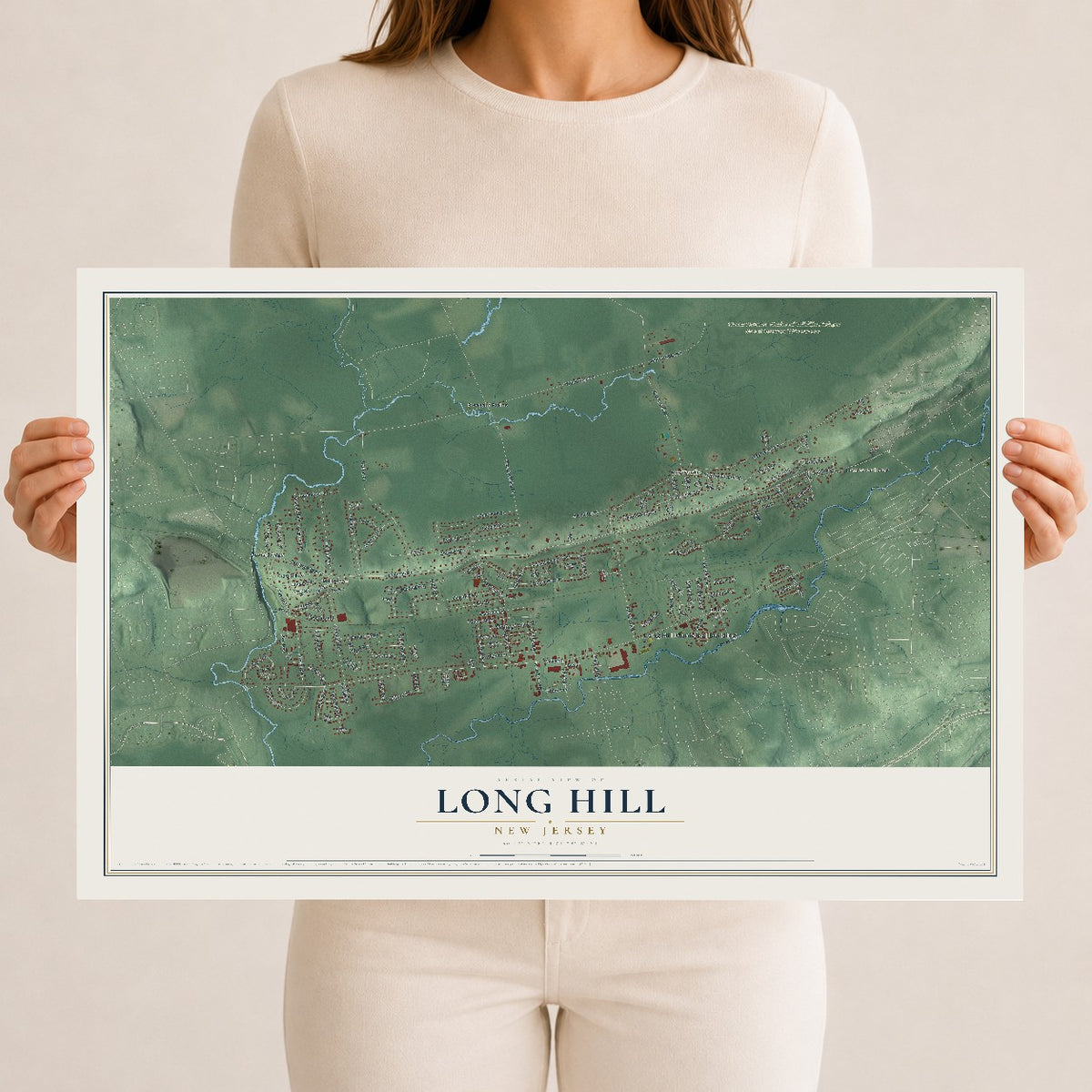 Long Hill, New Jersey map print, 12" x 18" Archival Matte Print mockup