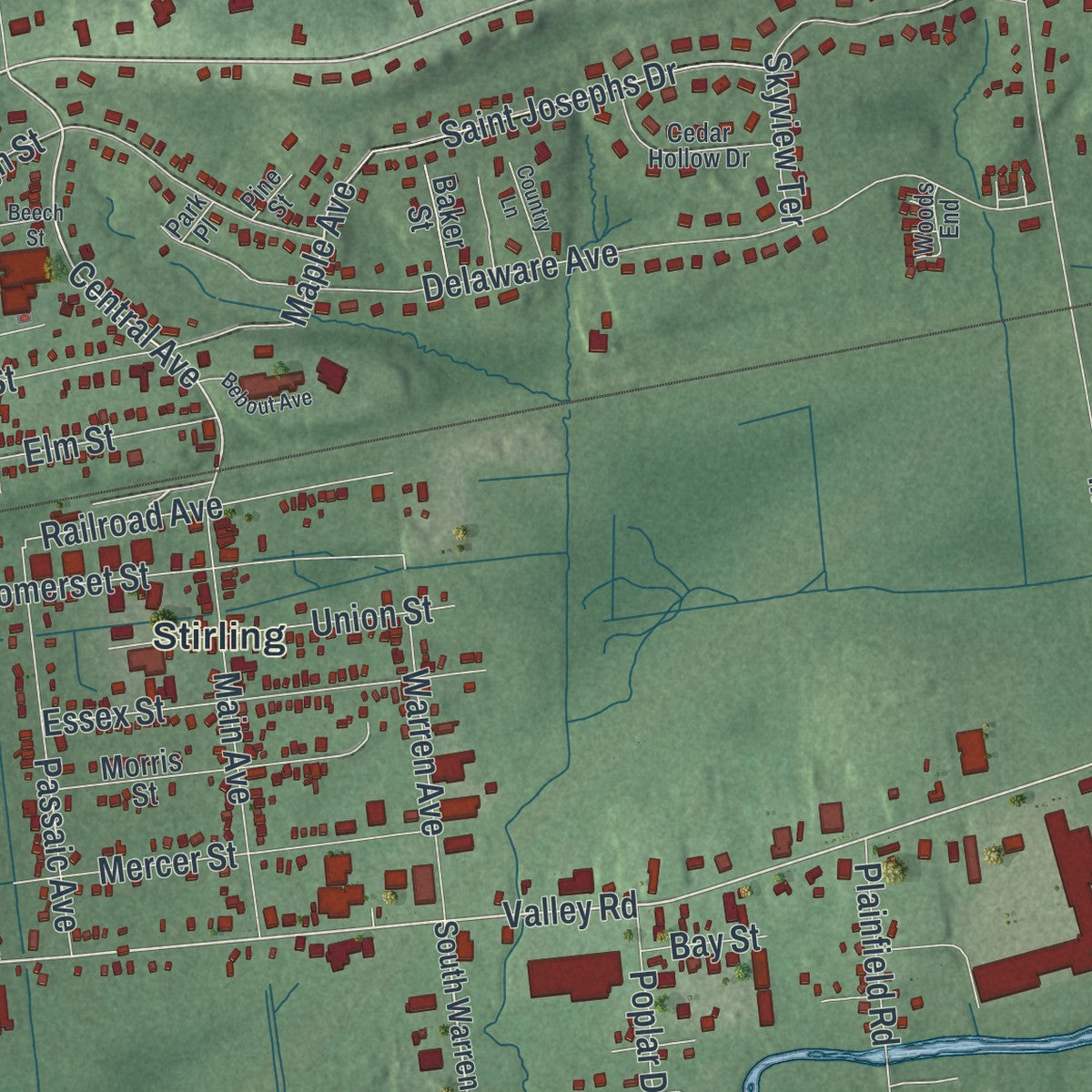 Close-up 1 of the Long Hill, New Jersey map artwork